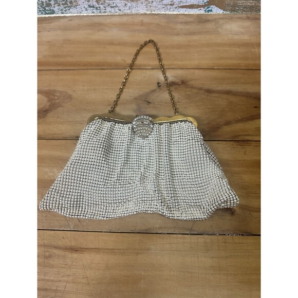 Antique / Vintage  Whiting & Davis White Mesh Bag Rhinestone Clasp